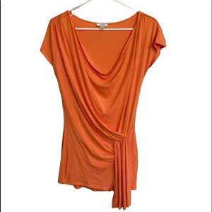 CACHE Orange Short sleeves drop neck waist ruched details rayon blouse Size S